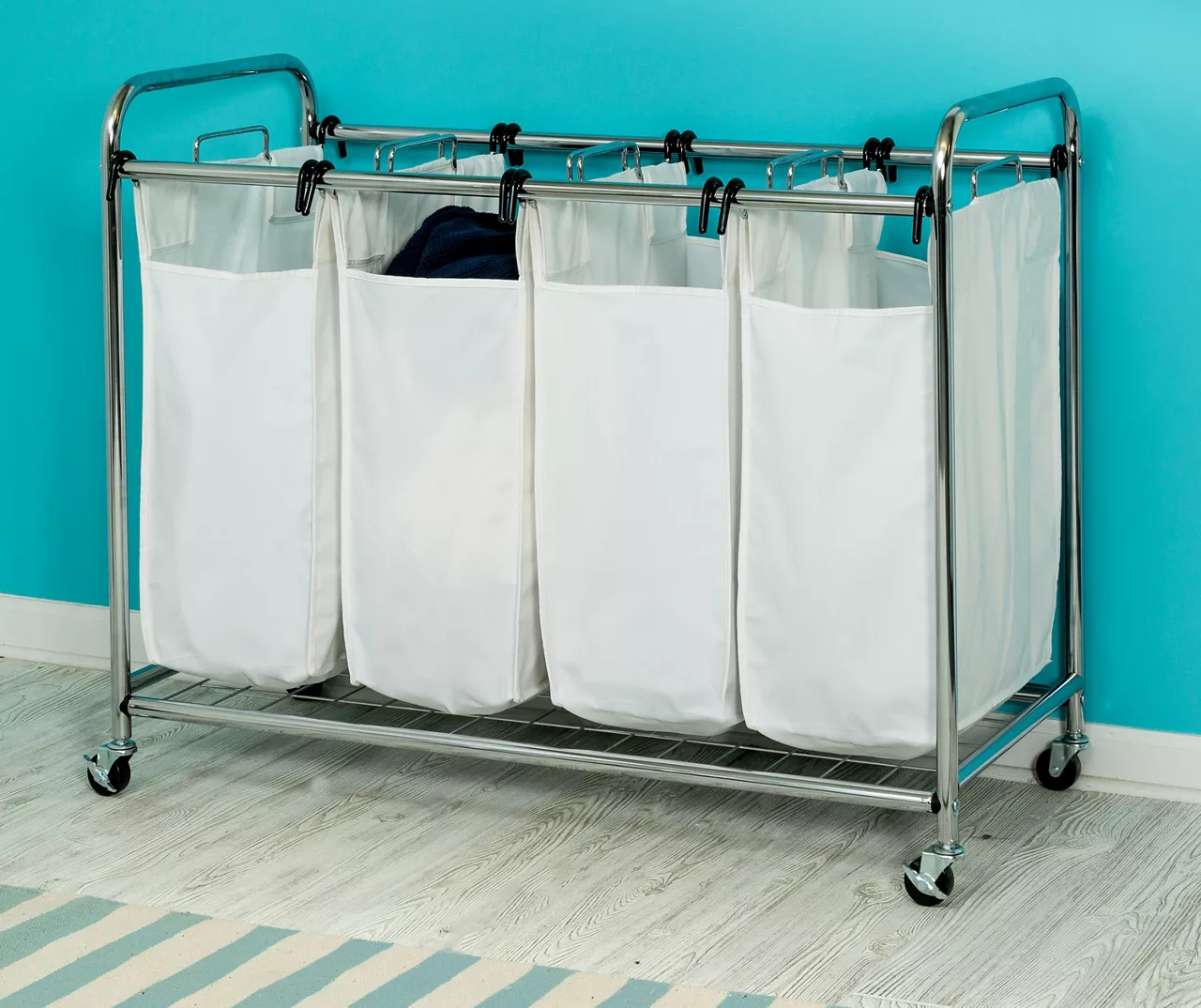 Chrome & White Quad Laundry Sorter 3 Chrome & White Quad Laundry Sorter - Image 3