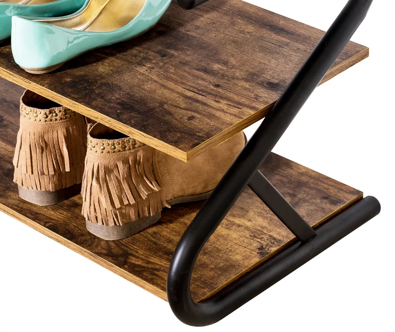 Black & Brown Z-Frame 3-Tier Wood Shoe Rack 2 Black & Brown Z-Frame 3-Tier Wood Shoe Rack - Image 2