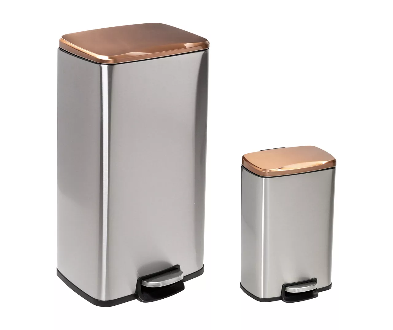 Silver & Rose Gold Stainless Steel 2-Piece Pedal Soft-Close Trash Can Set 1 Silver & Rose Gold Stainless Steel 2-Piece Pedal Soft-Close Trash Can Set