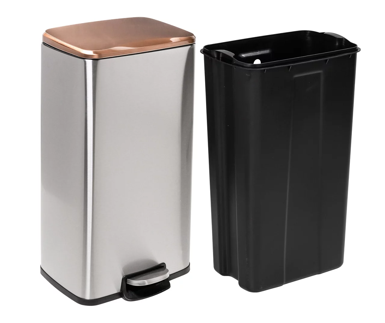 Silver & Rose Gold Stainless Steel 2-Piece Pedal Soft-Close Trash Can Set 2 Silver & Rose Gold Stainless Steel 2-Piece Pedal Soft-Close Trash Can Set - Image 2