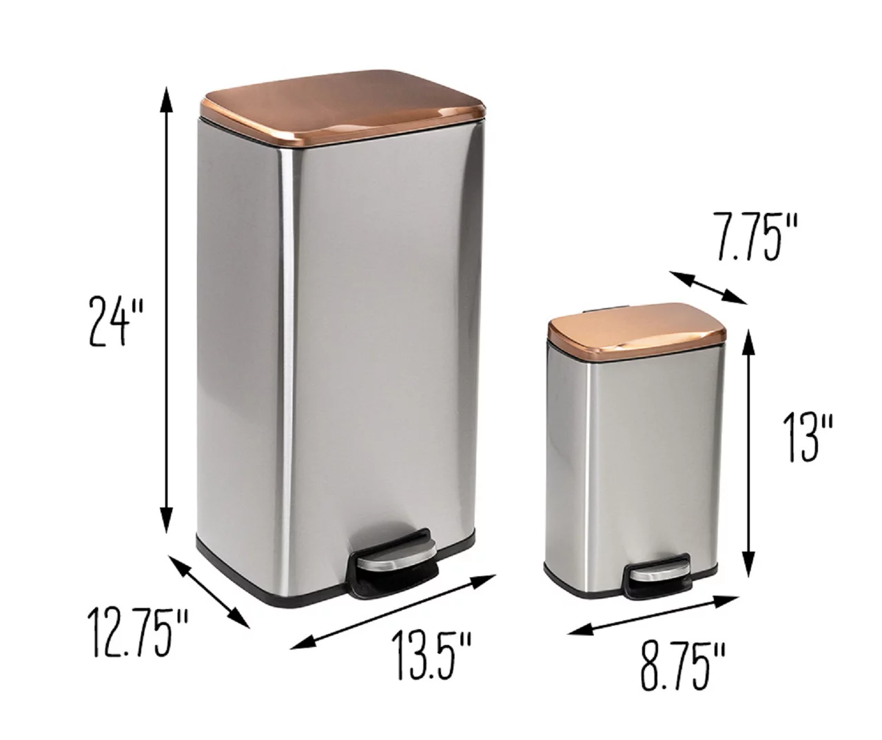 Silver & Rose Gold Stainless Steel 2-Piece Pedal Soft-Close Trash Can Set 9 Silver & Rose Gold Stainless Steel 2-Piece Pedal Soft-Close Trash Can Set - Image 9