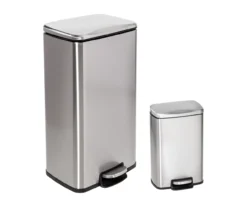 Stainless Steel Rectangular 2-Piece Pedal Soft-Close Trash Can Set