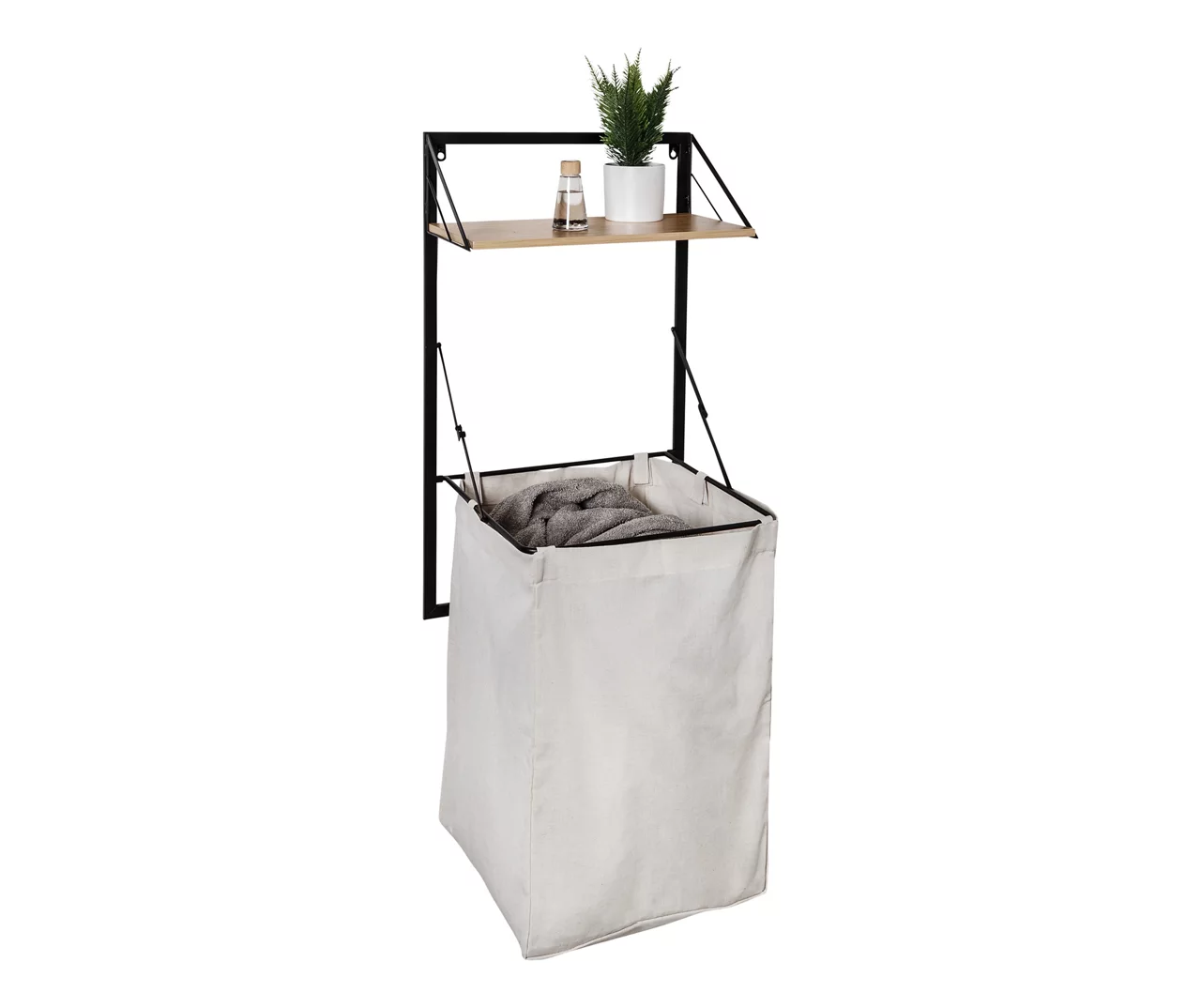 Black & Maple-Finish Wall-Mounted Hamper With Shelf 9 Black & Maple-Finish Wall-Mounted Hamper With Shelf - Image 9