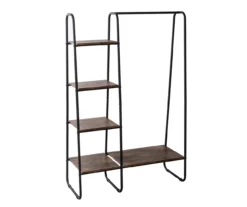 Black & Brown Garment Rack With Wood Shelves