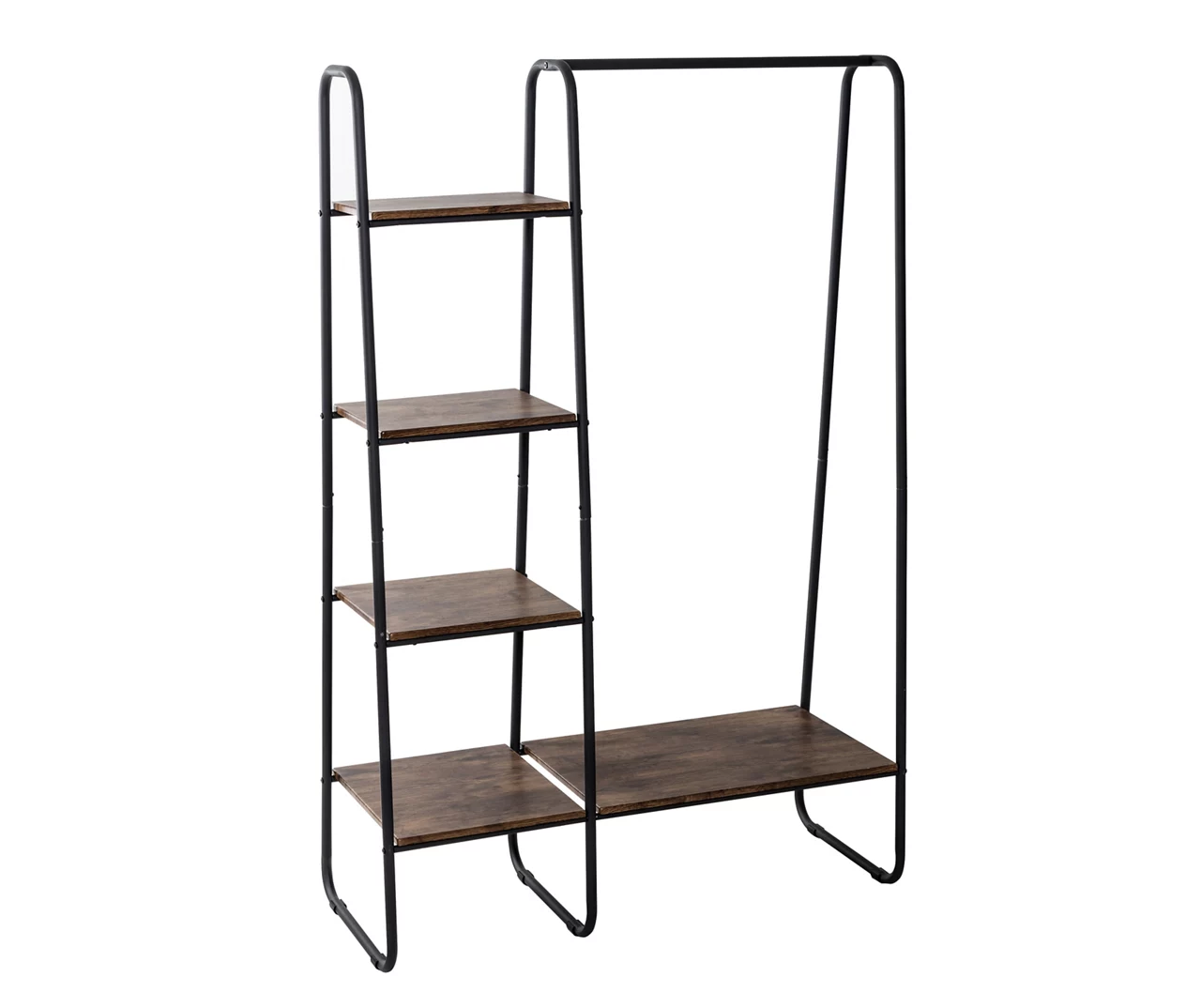 Black & Brown Garment Rack With Wood Shelves 1 Black & Brown Garment Rack With Wood Shelves