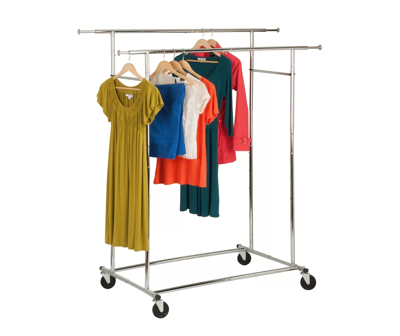 Chrome Dual Bar Rolling Garment Rack 8 Chrome Dual Bar Rolling Garment Rack - Image 8