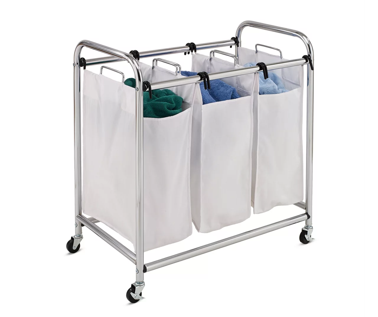 White & Chrome Heavy Duty Triple Laundry Sorter 3 White & Chrome Heavy Duty Triple Laundry Sorter - Image 3