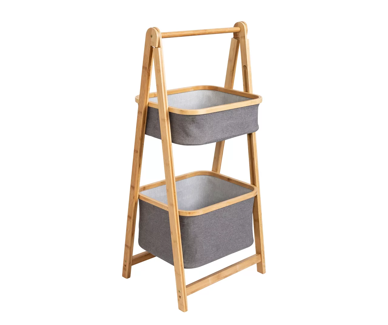 Gray & Natural Bamboo 2-Tier Collapsible A-Frame Shelf 1 Gray & Natural Bamboo 2-Tier Collapsible A-Frame Shelf