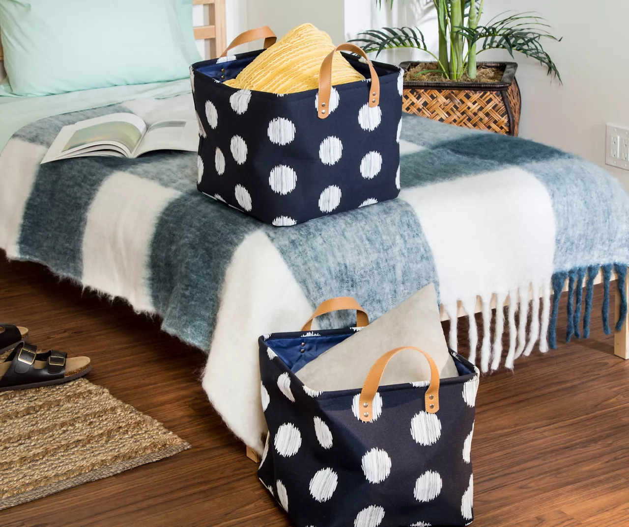 Navy & White Dots Canvas Storage Totes, 2-Pack 4 Navy & White Dots Canvas Storage Totes, 2-Pack - Image 4