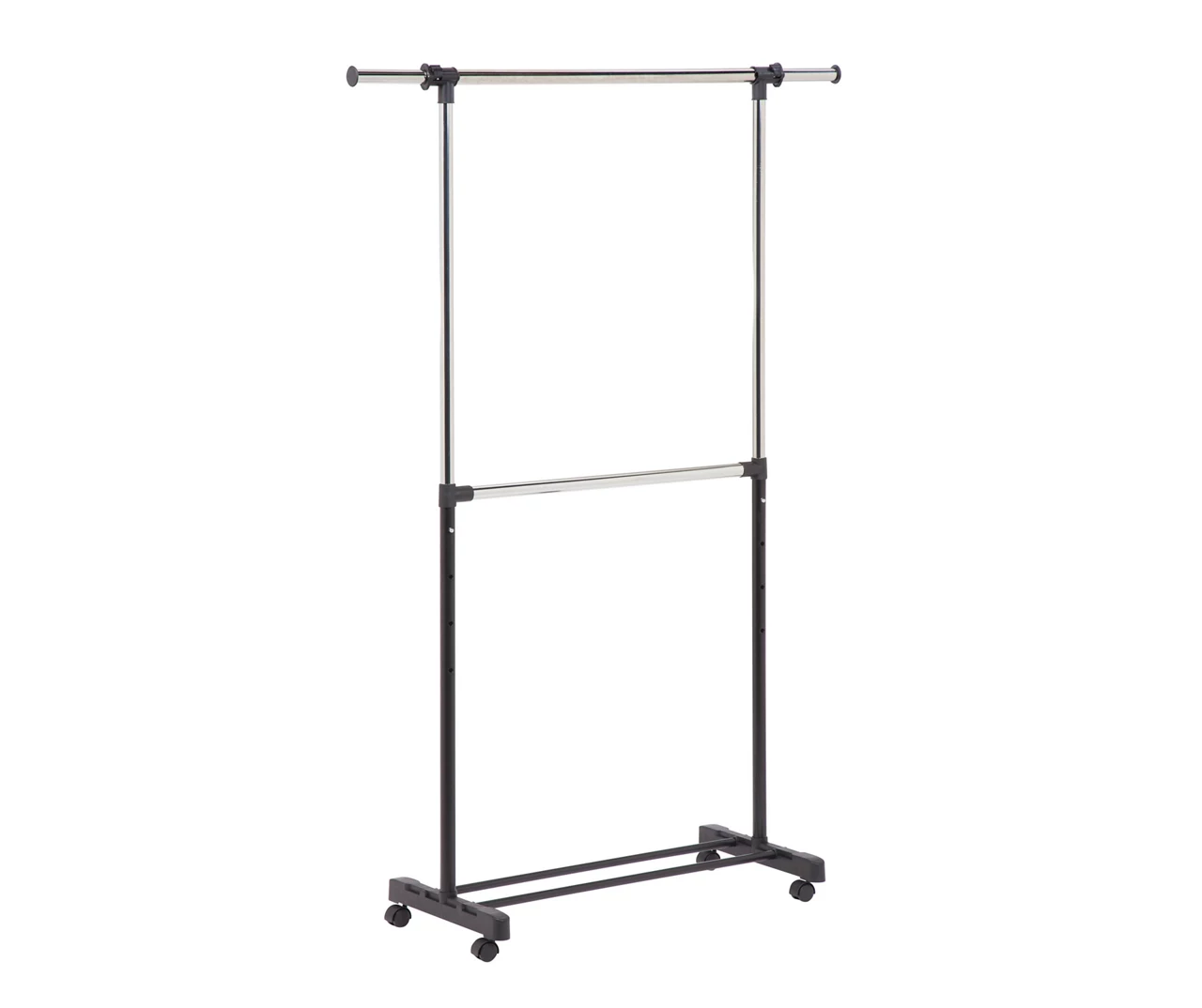 Chrome Double-Bar Rolling Garment Rack 1 Chrome Double-Bar Rolling Garment Rack
