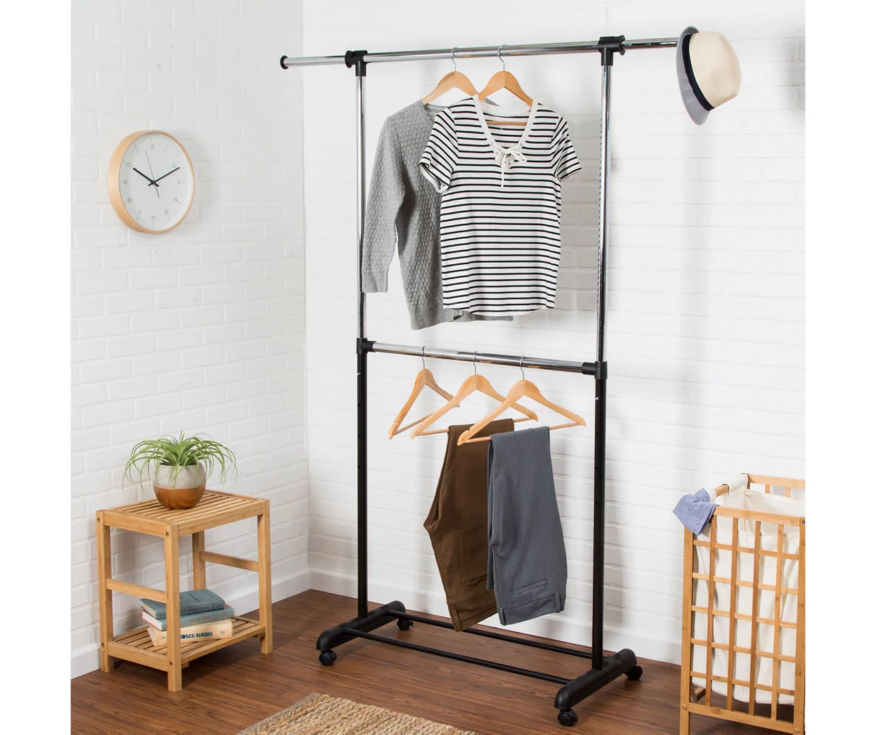 Chrome Double-Bar Rolling Garment Rack 4 Chrome Double-Bar Rolling Garment Rack - Image 4