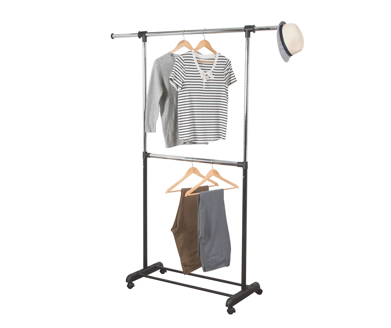 Chrome Double-Bar Rolling Garment Rack 5 Chrome Double-Bar Rolling Garment Rack - Image 5