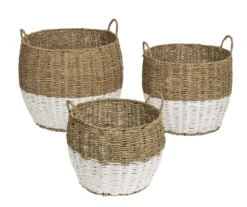 Natural & White Seagrass 3-Piece Nesting Storage Basket Set
