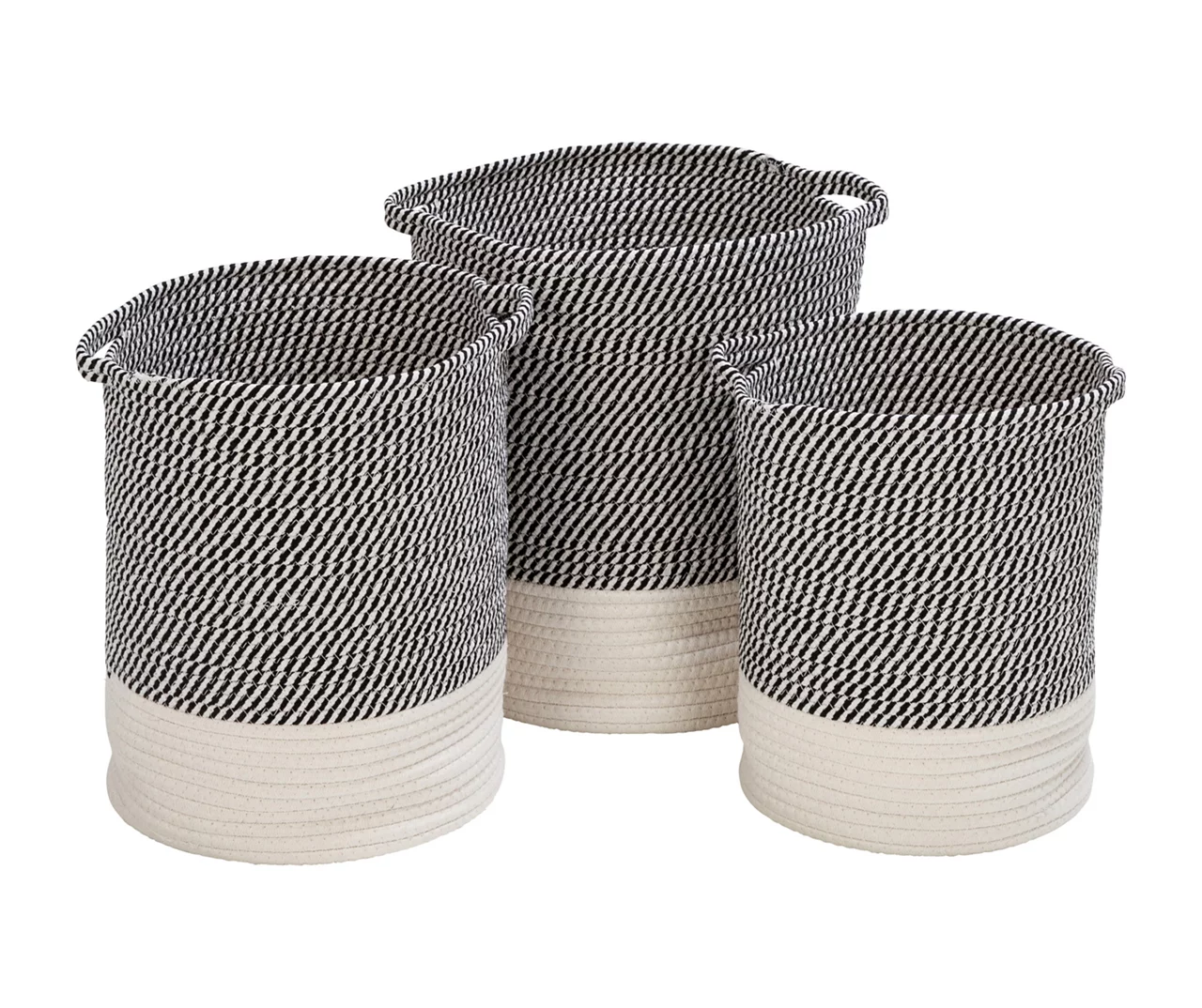 Gray & White Stripe 3-Piece Cotton Rope Nesting Basket Set 2 Gray & White Stripe 3-Piece Cotton Rope Nesting Basket Set - Image 2