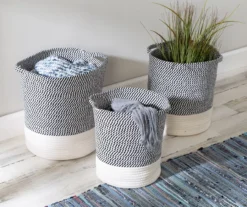 Gray & White Stripe 3-Piece Cotton Rope Nesting Basket Set 14 Gray & White Stripe 3-Piece Cotton Rope Nesting Basket Set -Cuisinart Store 810669770 A0 7