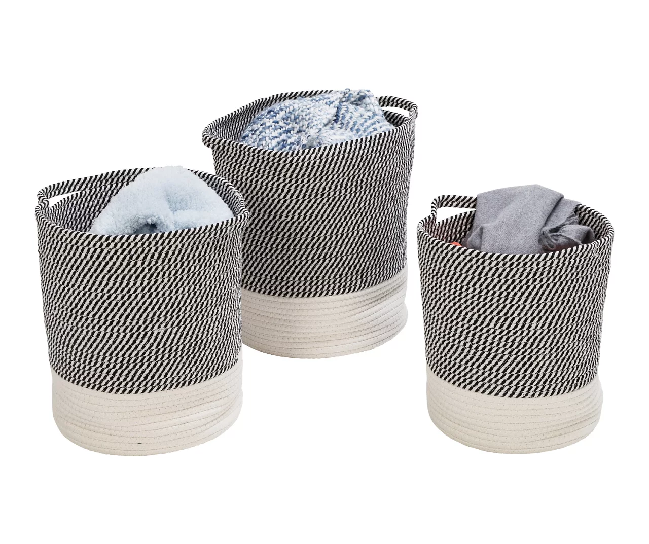 Gray & White Stripe 3-Piece Cotton Rope Nesting Basket Set 8 Gray & White Stripe 3-Piece Cotton Rope Nesting Basket Set - Image 8