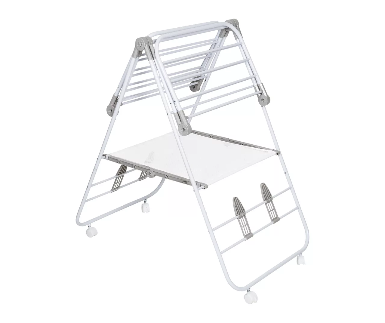 White Expandable Folding-Wing Wheeled Drying Rack 2 White Expandable Folding-Wing Wheeled Drying Rack - Image 2