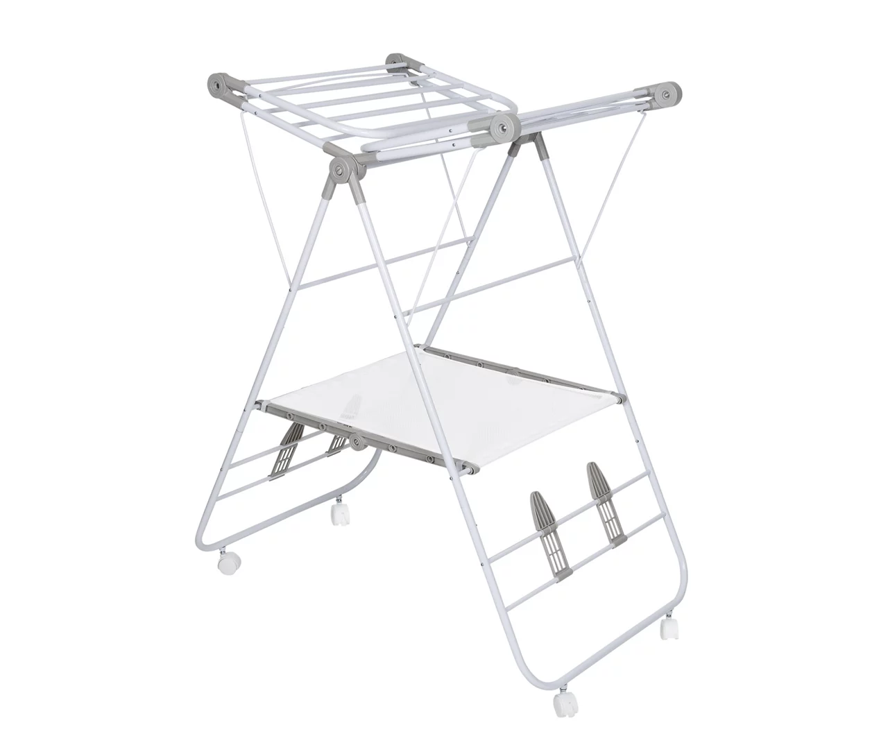 White Expandable Folding-Wing Wheeled Drying Rack 3 White Expandable Folding-Wing Wheeled Drying Rack - Image 3