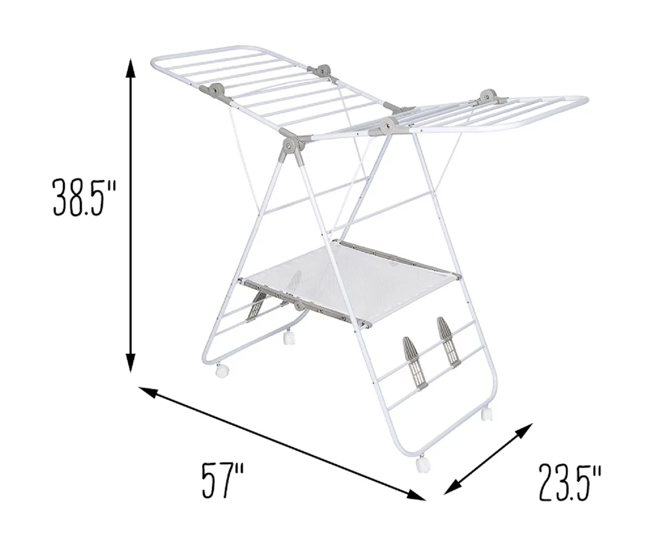 White Expandable Folding-Wing Wheeled Drying Rack 9 White Expandable Folding-Wing Wheeled Drying Rack - Image 9