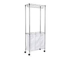 Chrome & White Triple Laundry Hamper & Garment Rack