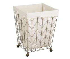 Aged Gold & White Chevron Wire Laundry Hamper
