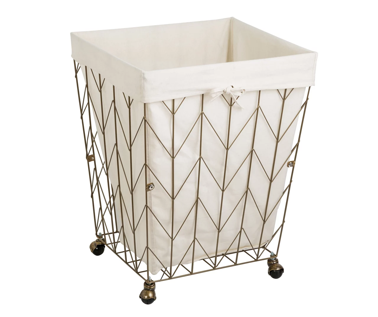 Aged Gold & White Chevron Wire Laundry Hamper 2 Aged Gold & White Chevron Wire Laundry Hamper - Image 2