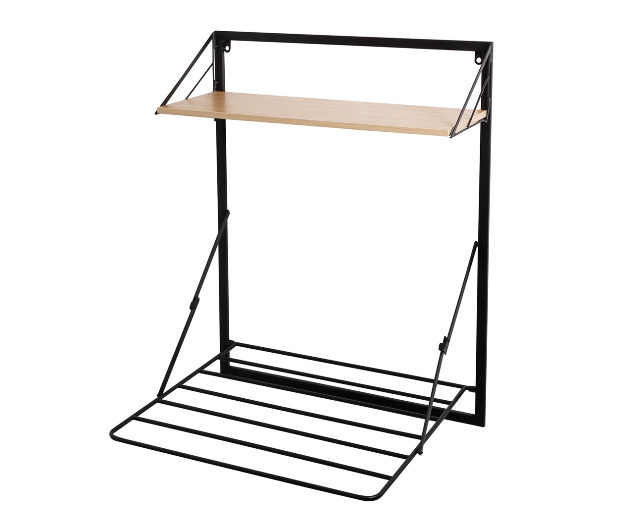 Black & Maple-Finish Wall-Mounted Drying Rack With Shelf 1 Black & Maple-Finish Wall-Mounted Drying Rack With Shelf