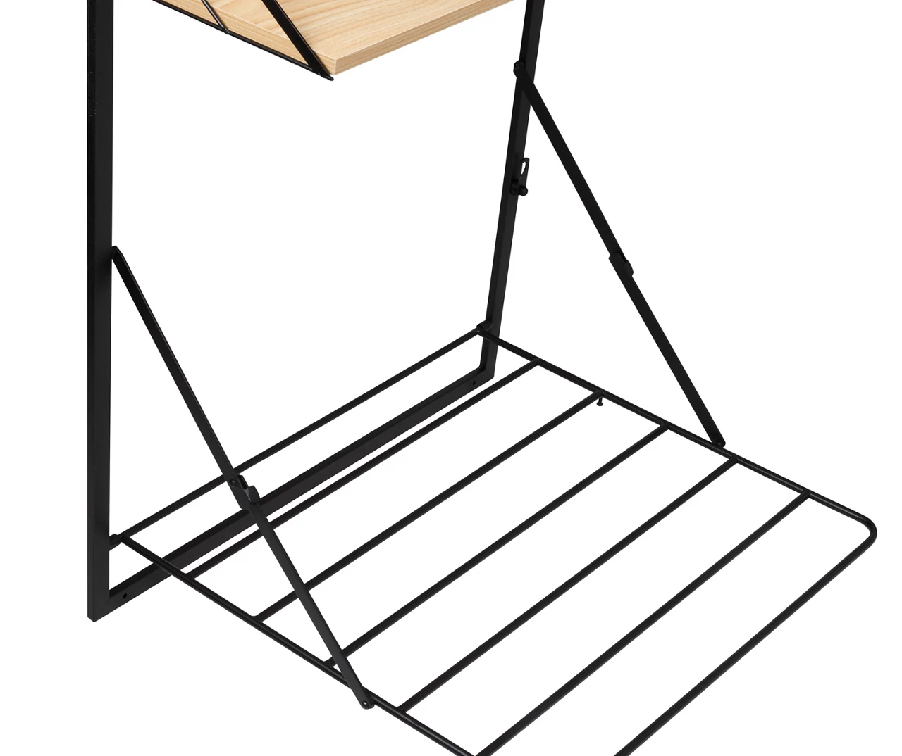 Black & Maple-Finish Wall-Mounted Drying Rack With Shelf 2 Black & Maple-Finish Wall-Mounted Drying Rack With Shelf - Image 2