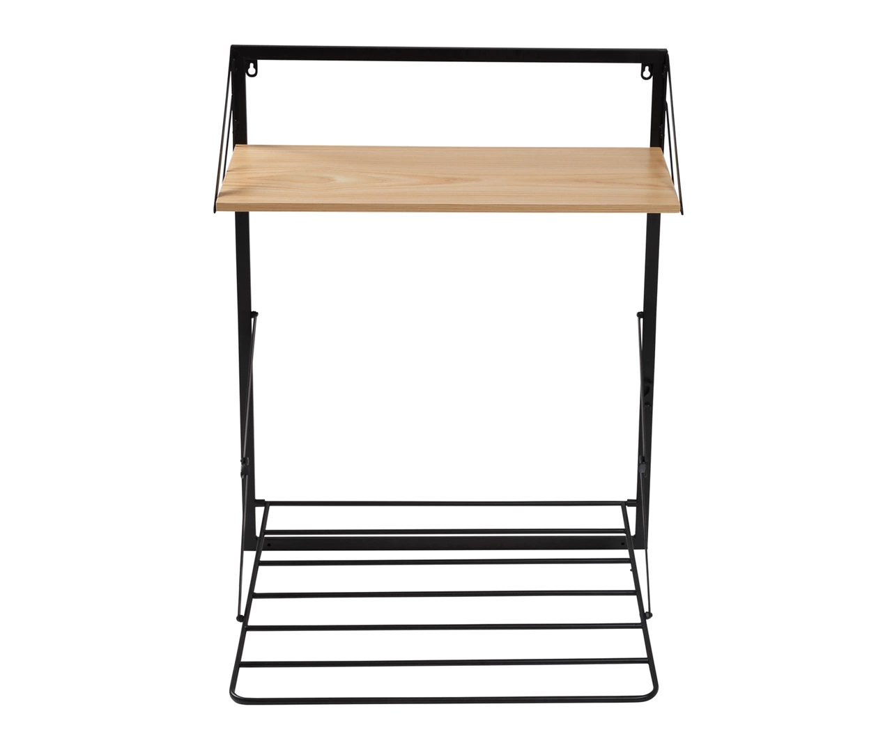 Black & Maple-Finish Wall-Mounted Drying Rack With Shelf 6 Black & Maple-Finish Wall-Mounted Drying Rack With Shelf - Image 6