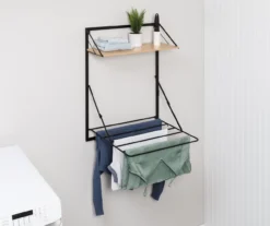 Black & Maple-Finish Wall-Mounted Drying Rack With Shelf 15 Black & Maple-Finish Wall-Mounted Drying Rack With Shelf -Cuisinart Store 810669785 A0 7