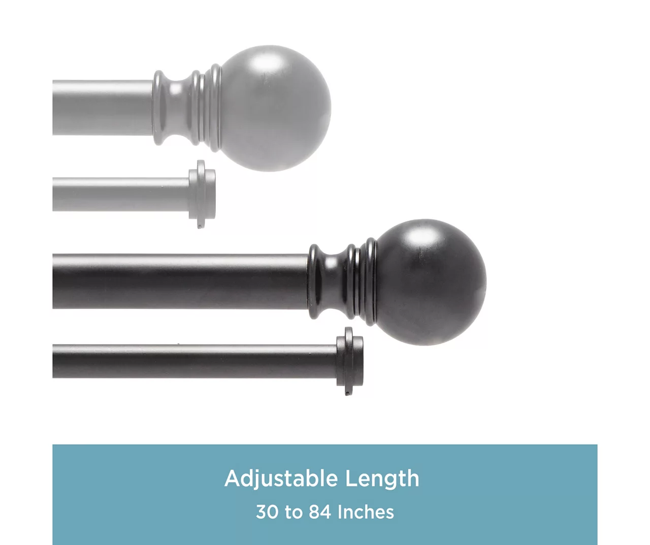 Layla Black 1" Adjustable Double Curtain Rod, (30"-84") 4 Layla Black 1" Adjustable Double Curtain Rod, (30"-84") - Image 4