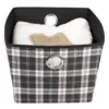 White And Black Plaid Fabric Storage Bin With Handles, (15")