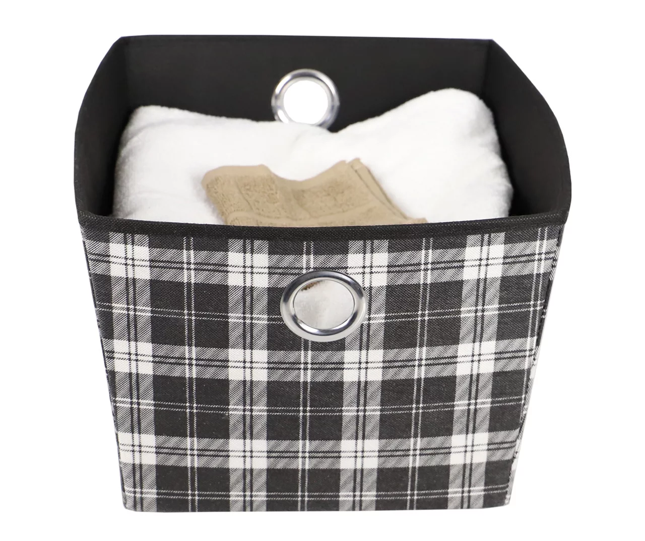 White And Black Plaid Fabric Storage Bin With Handles, (15") 1 White And Black Plaid Fabric Storage Bin With Handles, (15")