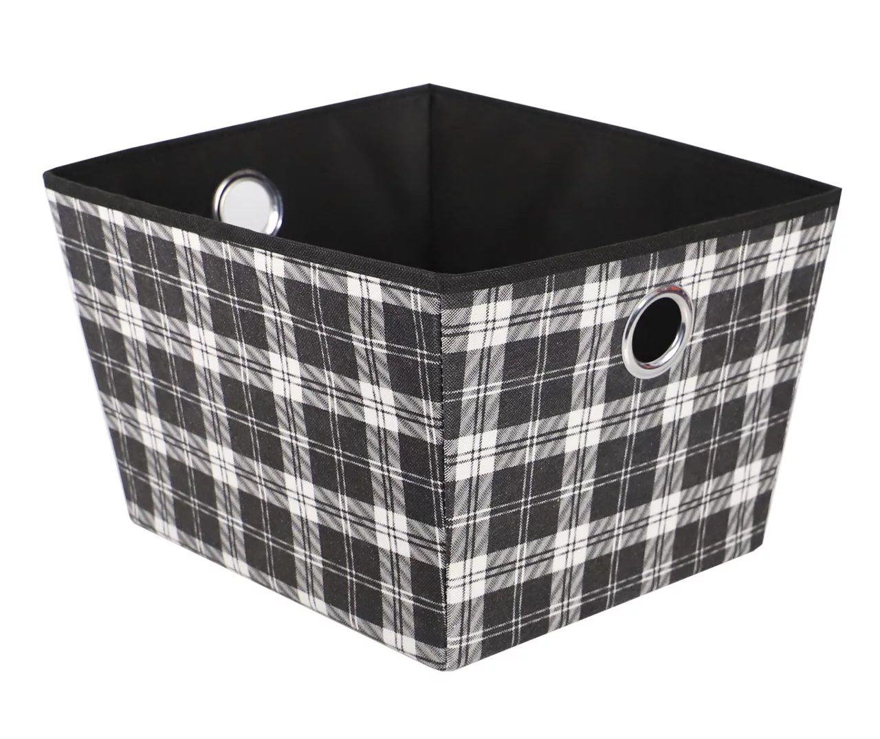 White And Black Plaid Fabric Storage Bin With Handles, (15") 2 White And Black Plaid Fabric Storage Bin With Handles, (15") - Image 2